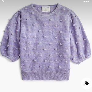 DemyLee x J Crew Puff Sleeve Pom Pom Sweater